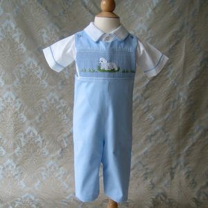 Lamb Easter Spring Longall Outfit, Boy, Blue, 18M